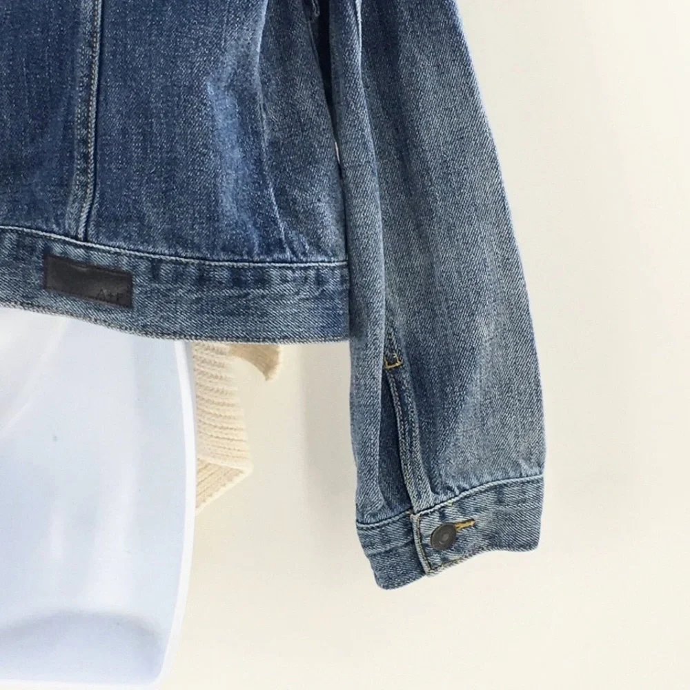 Abercrombie & Fitch Womens Denim Jacket Blue Jean Attached Sweater Scarf Sz M - Picture 7 of 11